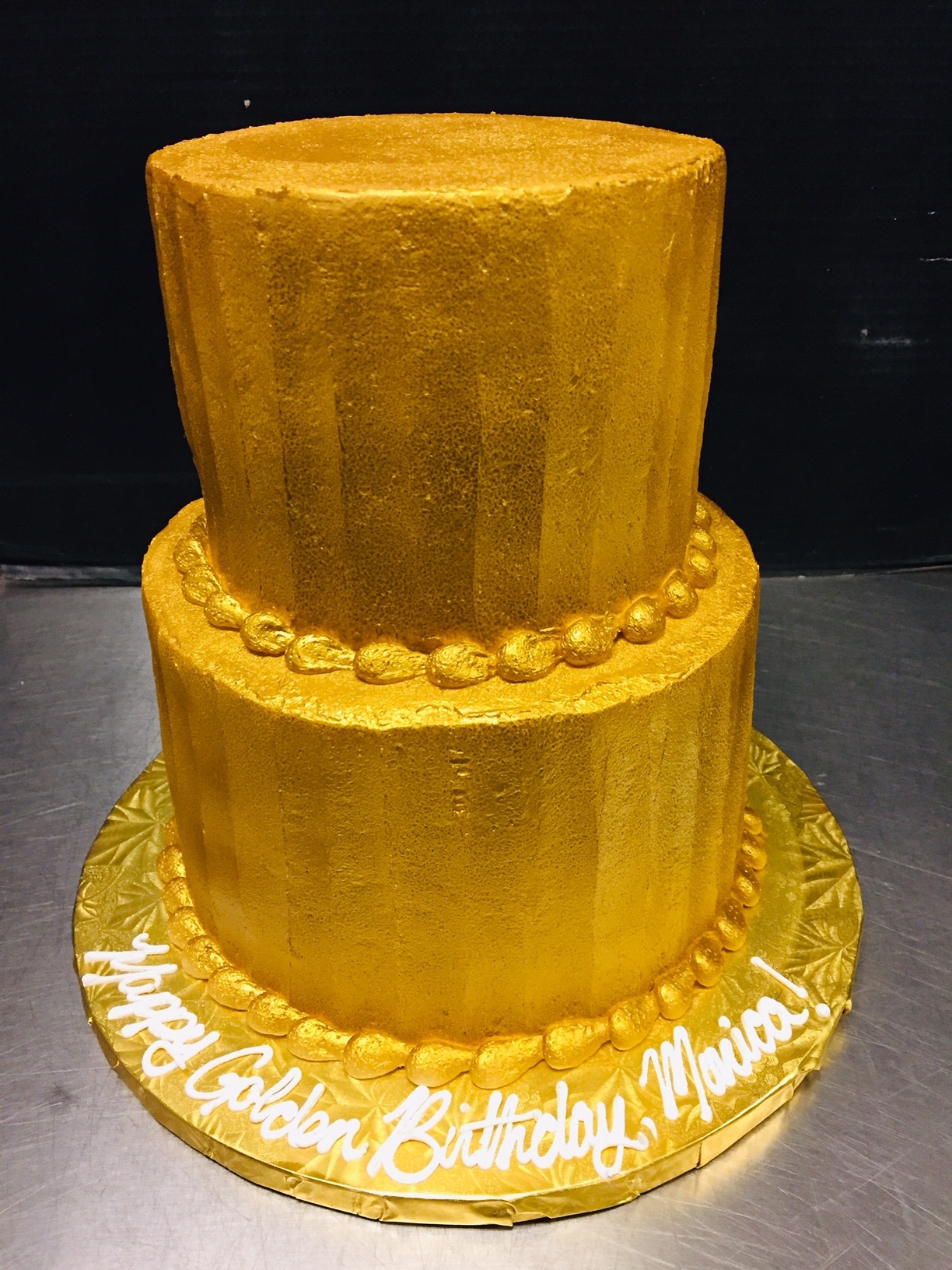 Two Tier Cake 47 - Metallic Gold Airbrush - Aggie's Bakery & Cake Shop