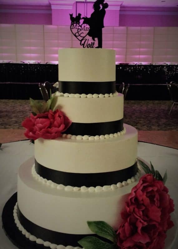 black and white tiered cake