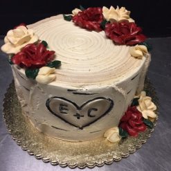 Anniversary Cake 15 - Birch Tree, Initials & Flowers