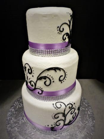 purple white black tier cake