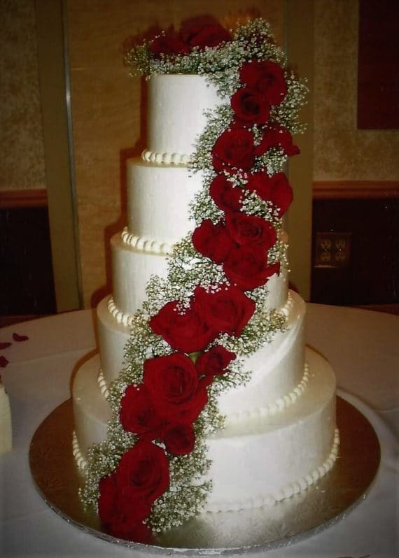 five tier cake with roses