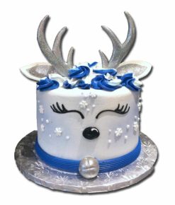 Reindeer Cake with Fondant Decor with Vanilla Buttercream Frosting - Blue